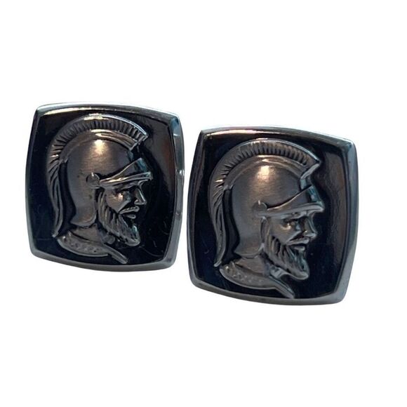 Hickok USA Retro Warrior Soldier Spartan Trojan Vintage Silver Tone Cufflinks - Picture 1 of 8